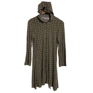 Johnny Was Women's Green Geometric Full Button Hoodie Pockets Tunic Size Small